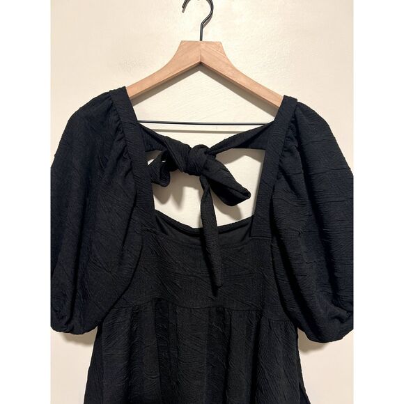 NWT Free People Violet Mini Dress Textured Puff Sleeve Black OB1140618 Medium - Picture 12 of 14